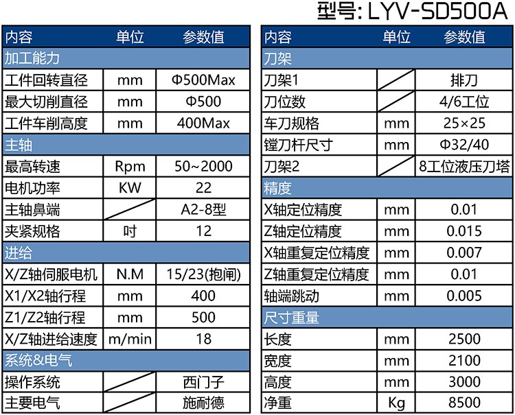 LYV-SD500A刹车盘机床参数表